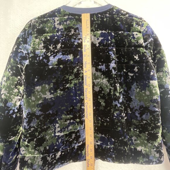Eileen Fisher Printed Velvet Jacket Round Neck Zip Front Petite Small Blue Black - Picture 8 of 12